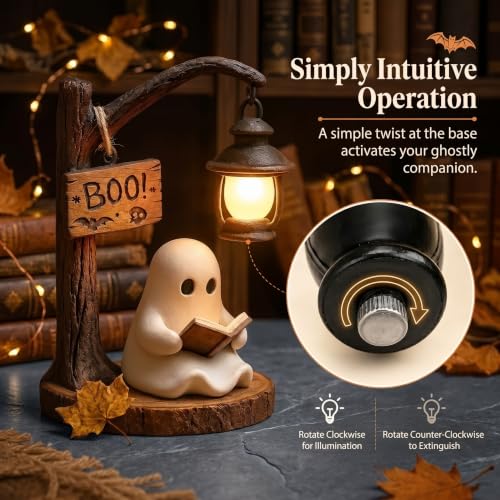 Halloween Ghost Figurine Night Light - Cute Resin Tabletop Decor with Warm LED
