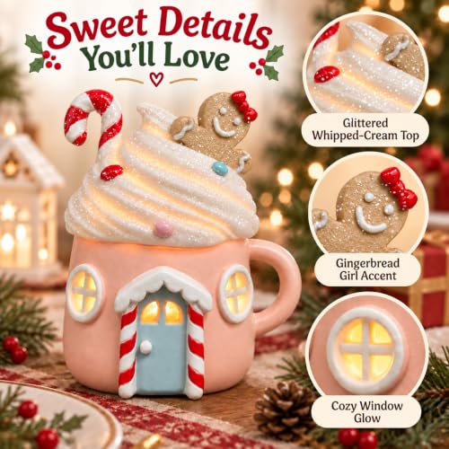 Lighted Gingerbread Cake House Christmas Decor - Resin Tabletop Display