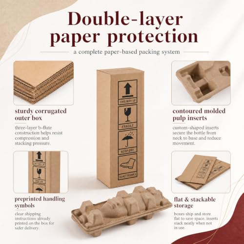 6-Pack Wine Bottle Shipping Boxes with Protective Tray - 16 x 5 Inches