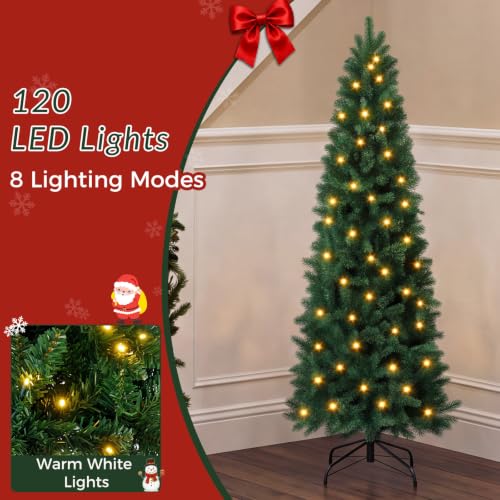 4.5 Ft Artificial Christmas Tree with Warm White Lights, Slim Pre-Lit Xmas Tree