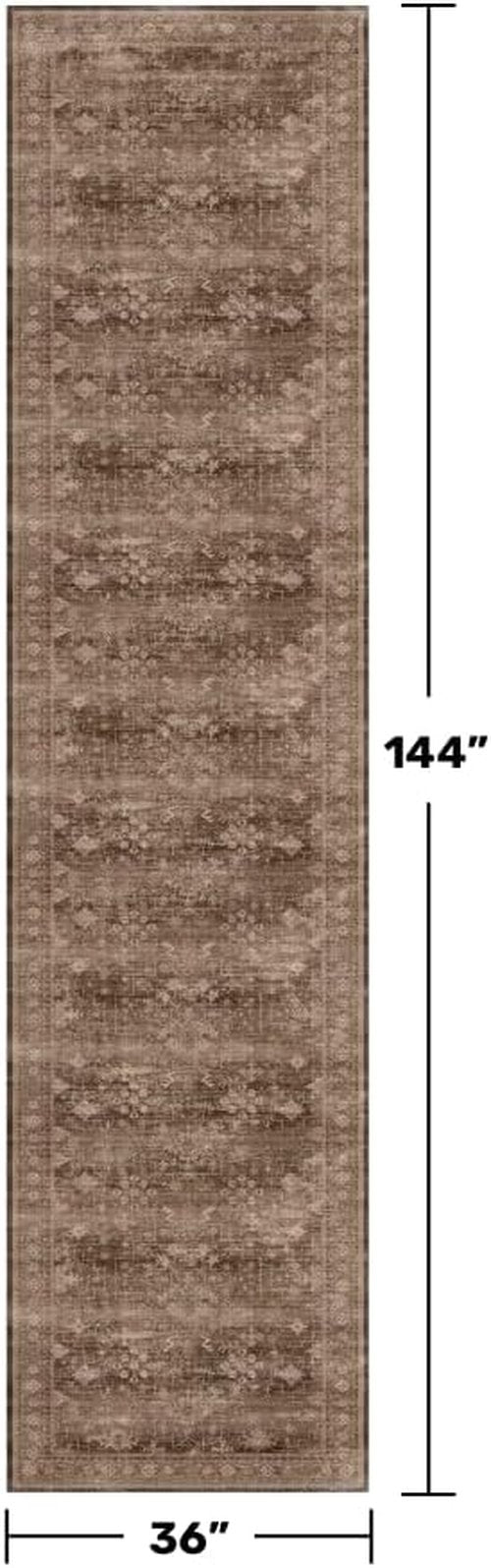 Hazo Haus Brown Boho Washable 3x12 Extra Long Hallway Runner Rug - Waterproof, Non-Slip, Stain & Fade Resistant
