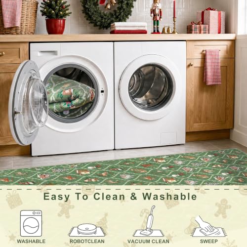 Sage Green Christmas Area Rug 4x6 Washable Non-Slip Holiday Vintage Lattice