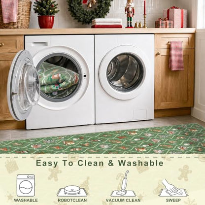 Sage Green Christmas Area Rug 4x6 Washable Non-Slip Holiday Vintage Lattice
