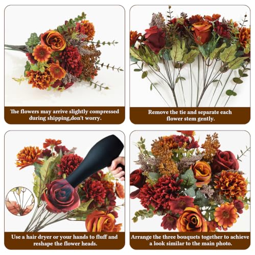 Coffee-Colored Fall Artificial Flower Bouquet with Mums and Peonies - Agusbagli, 22PCS