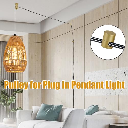 Gold Pulley Wheel for Pendant Lights & Ceiling Fans, Swag Hook Kit