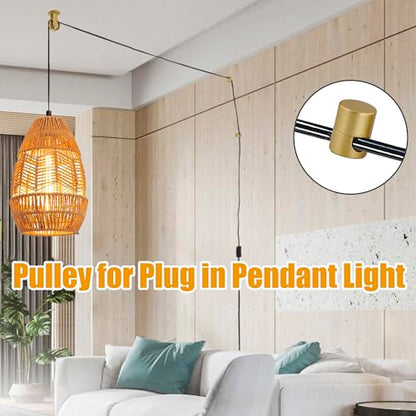 Gold Pulley Wheel for Pendant Lights & Ceiling Fans, Swag Hook Kit