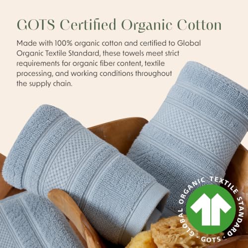 Organic Cotton Bath Towel Set - 6 Piece Blue Fog GOTS Certified Heavyweight