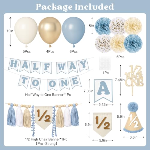 Half Birthday Decorations Kit Dusty Blue - 1/2 Birthday Banner & Party Supplies