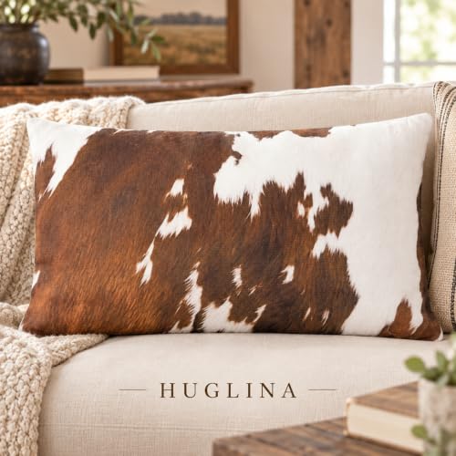 Brown Cowhide Print Lumbar Throw Pillow 12x20 Inch with Full Insert - Rustic Farmhouse Decor