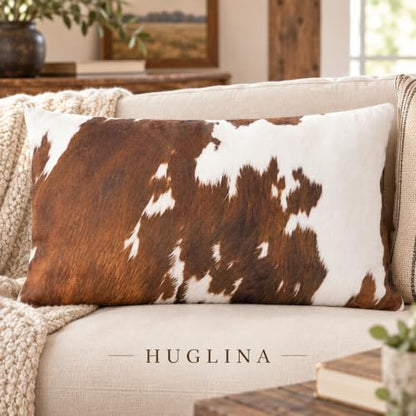 Brown Cowhide Print Lumbar Throw Pillow 12x20 Inch with Full Insert - Rustic Farmhouse Decor