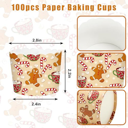 Gingerbread Man Christmas Cupcake Wrappers - 100 Pcs Holiday Baking Cups