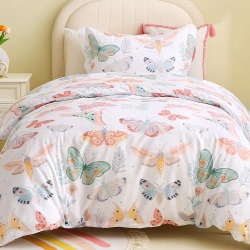 Kids Duvet Cover Set Twin White Butterfly Playful & Soft Bedding