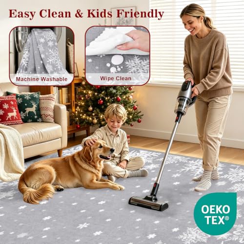 Grey Christmas Snowflake Entrance Rug 2x3 Indoor Door Mat, Non-Slip Cushioned