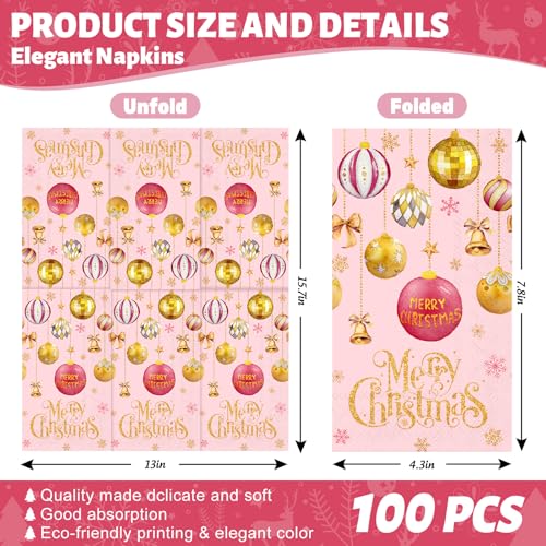Christmas Guest Napkins Pink Gold 100Pcs Disposable Table Decor