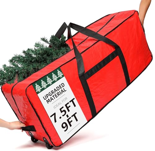 Christmas Tree Storage Bag with Wheels - Fits 7.5-9 ft Artificial Tree, Red