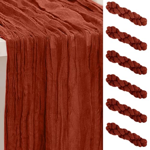 Terracotta Cheesecloth Table Runner Set - 6 Pack 35x120 Inches for Wedding & Party Decor