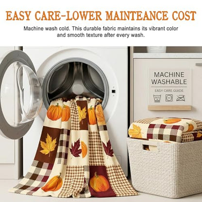Pumpkin Fall Throw Blanket 300GSM Cozy Microfiber 60x80 Inches