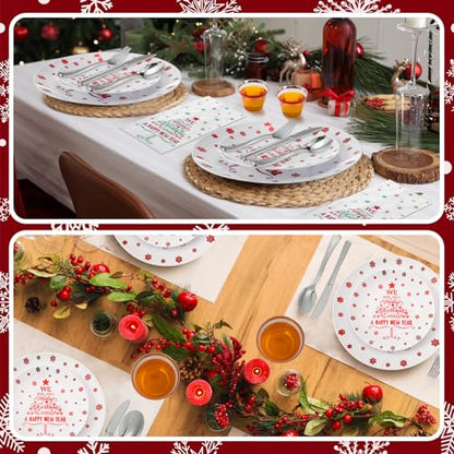 Christmas Plastic Dinnerware Set for 30 Guests - Plates, Cups, Cutlery & Napkins