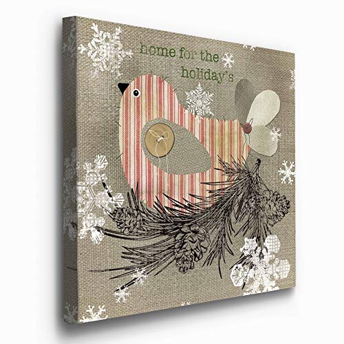 Home for the Holidays Bird Wall Art - Pine Cones & Snowflakes, 32x32 Premium Canvas, Ready to Hang - Variation of THIS listing