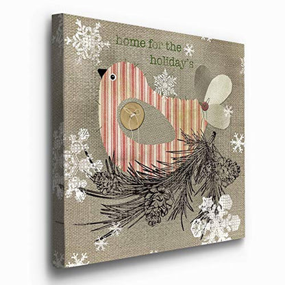 Home for the Holidays Bird Wall Art - Pine Cones & Snowflakes, 32x32 Premium Canvas, Ready to Hang - Variation of THIS listing