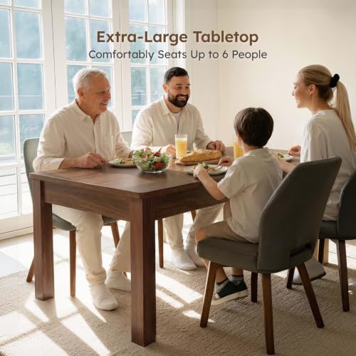 Walnut Farmhouse Dining Table for 6 - Rectangular Kitchen Table