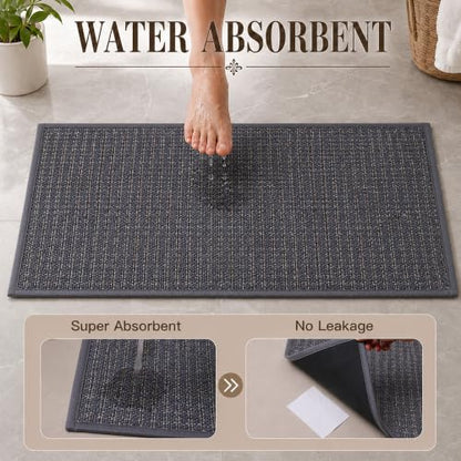 Grey Ultra Thin Chenille Bath Rug Set - Absorbent Runner Bathroom Mats, 1.5x2 ft & 1.5x2.75 ft Variations