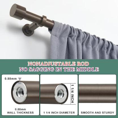 Heavy Duty 36-inch Curtain Rod Set with Solid Aluminum Finials - Dark Bronze