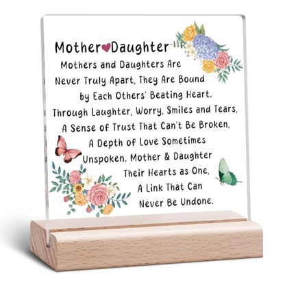 Mom Acrylic Desk Sign Plaque - Daughter Gift from Mother Christmas & Birthday Decor