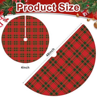 48 Inch Red Green Tartan Plaid Christmas Tree Skirt - Rustic Holiday Decor