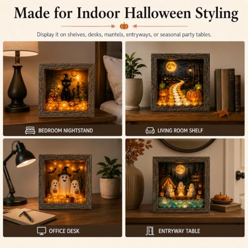 DIY Lighted Halloween Shadow Box Kit with Rustic Frame & Sea Glass - Magic Pot