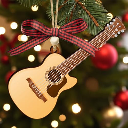 Guitar Ornament for Christmas Tree - Wooden Acoustic Guitar Decoration - Variation of Guitar Ornaments