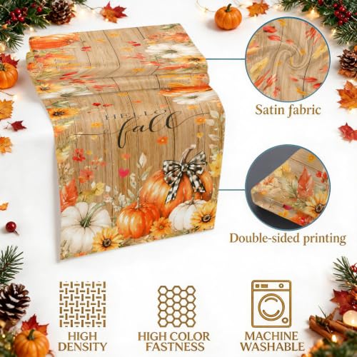Queen Size Bed Runner with Fall Pumpkin Design - Orange & Brown, 83 x 20 Inches