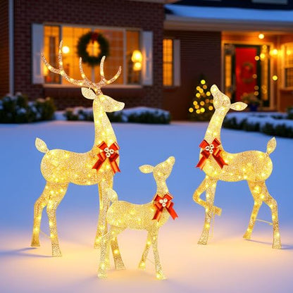YULETIME 3-Piece Lighted Glitter Reindeer Family Set - 66-Inch Christmas Decor - 2.5D Variant