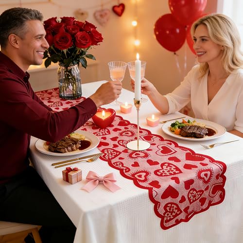 Valentine's Day Decor Red Lace Table Runner 13x72 Inch for Wedding & Romantic Events - Variation of THIS listing