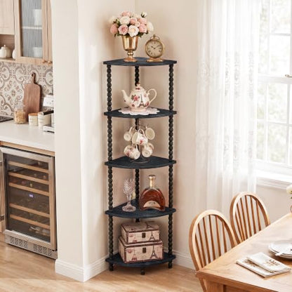 Black 5-Tier Corner Bookshelf - 51 Inch Steel Frame Space Saver