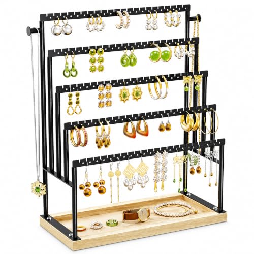 Large 5-Tier Earring Organizer Holder - Black