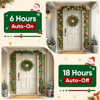6FT Pre-Lit Christmas Garland with Lights - Battery Operated, Warm White LED, Timer