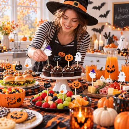 Halloween Toothpicks with Pumpkin Ghost Design - 100pcs Cocktail & Food Decor