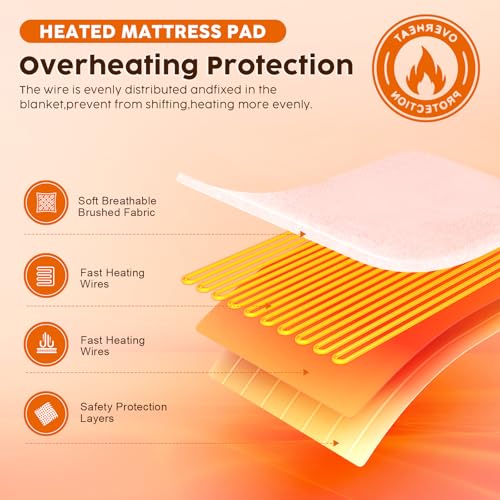 Queen Size Electric Heated Mattress Pad with Dual Control, 9 Heat Settings & Auto Shut Off