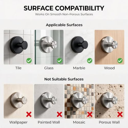 Round Suction Cup Hooks for Shower - Black & Silver, 4 Pack