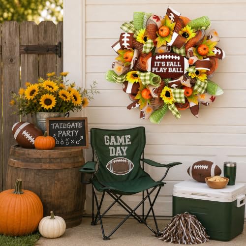 Thanksgiving Football Wreath for Front Door Fall Decor with Sunflowers Pumpkins