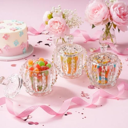 12 Pcs Christmas Glass Candy Jars with Lids - Crystal Decorative Cookie & Snack Containers - Cute Jewelry Box - Home Party Wedding Decor