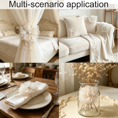 Apricot Organza Flower Curtain Brooch Pins Set of 4 - Decorative Floral Clips