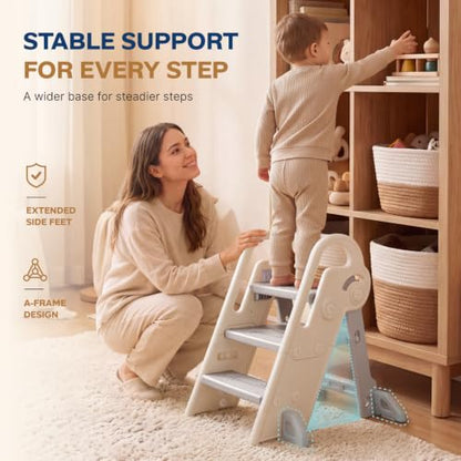 HOMEAL Toddler Step Stool for Bathroom Sink - 3 Step Gray Child Potty Training