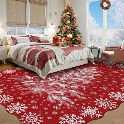 Christmas Area Rug 5x7 Snowflake & Tree - Washable Non-Slip Holiday Carpet