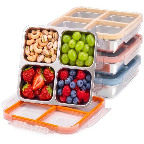 4 Pack Stainless Steel Snack Containers - Leak-Proof 4 Compartments, 3 Cups Each - Variation of THIS listing