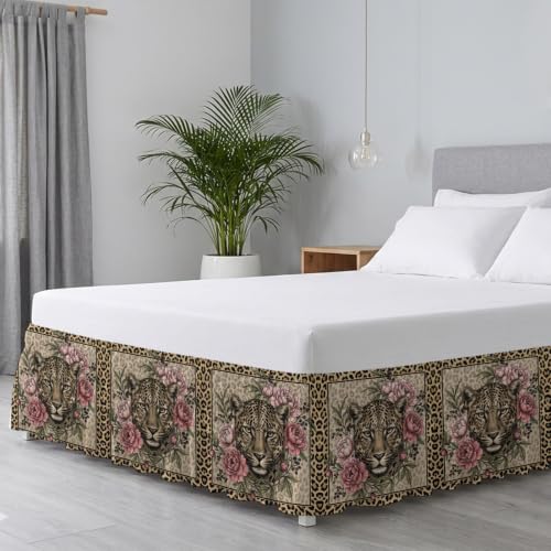 Adjustable Leopard Print Bed Skirt for Queen Size Bed 18 Inch Drop Blush Tan Olive Mauve