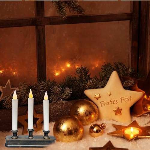 GOOTHY 3-Pack Battery-Operated LED Window Candles with Sensor - Bronze Finish, 9 Inch Flameless Taper Lights for Christmas Home Decor