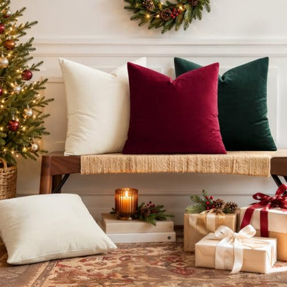 MIULEE Velvet Christmas Throw Pillow Covers 18x18 Inch Pack of 2 - Wine Red
