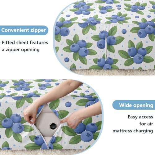 Queen Size Blueberries Pattern Air Mattress Sheet with Zipper - Soft & Deep Pocket
